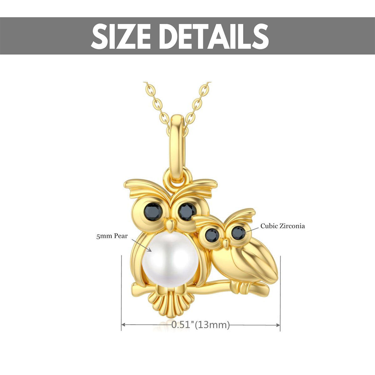 Collier avec pendentif hibou en or 14K et perles-6