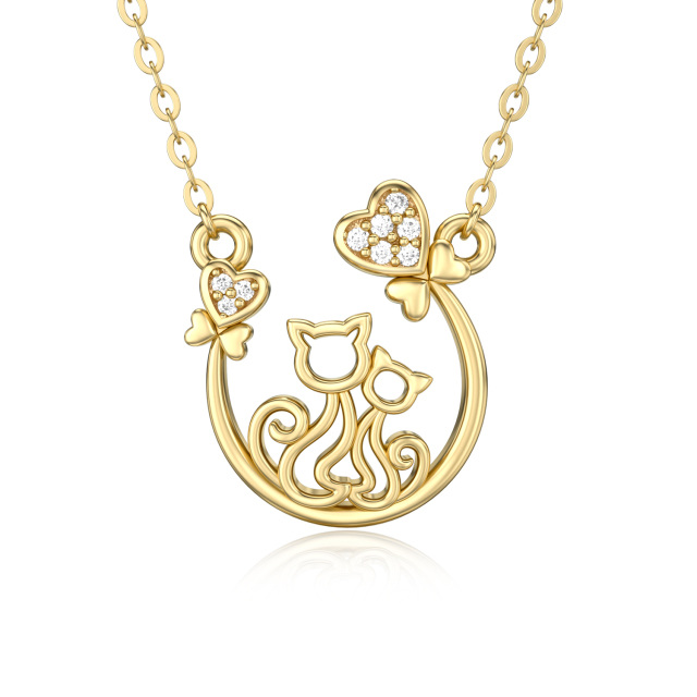 Collier pendentif chat en or 14K Moissanite-0