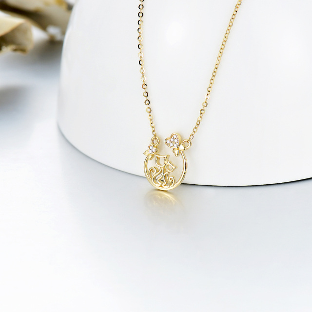 14K Gold Moissanite Cat Pendant Necklace-2