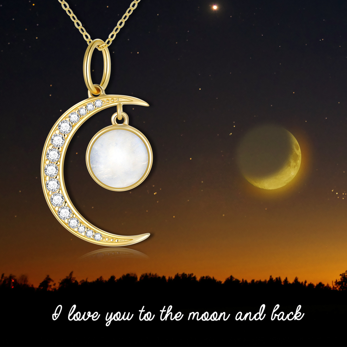 14K Gold Moonstone Moon Pendant Necklace-6