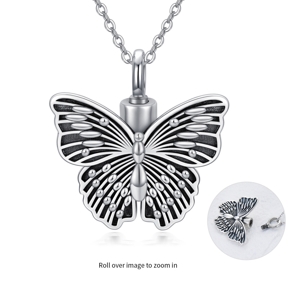 Sterling Silver Vintage Butterfly Pendant Necklace-1