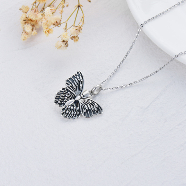 Sterling Silver Vintage Butterfly Pendant Necklace-4
