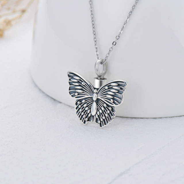 Sterling Silver Vintage Butterfly Pendant Necklace-3
