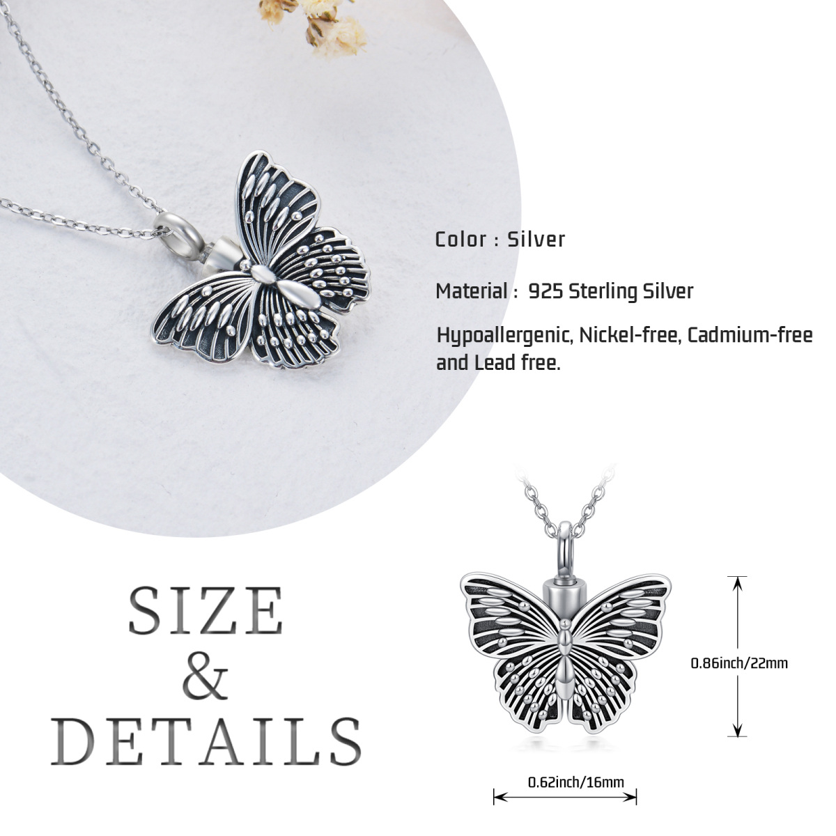 Sterling Silver Vintage Butterfly Pendant Necklace-7