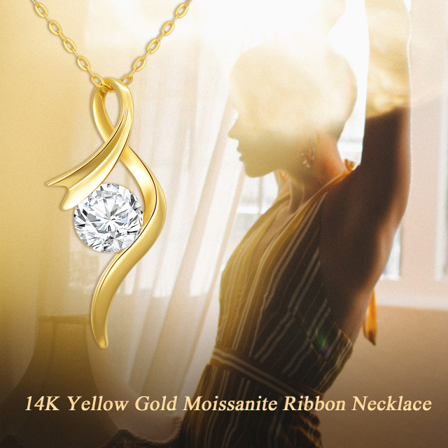 Colar com pingente de fita Moissanite redonda em ouro 14K-3