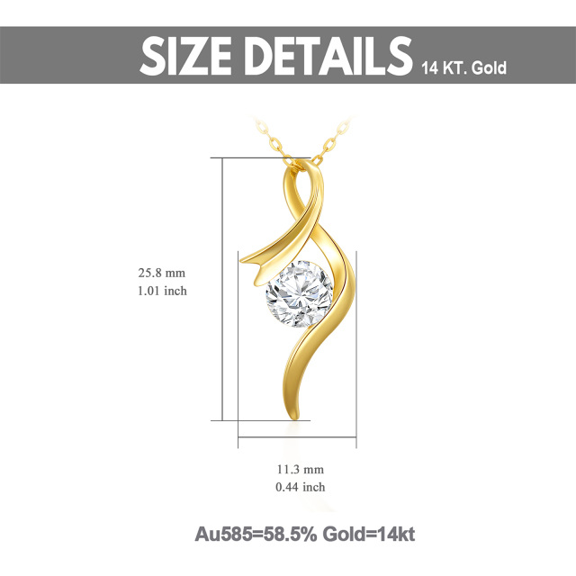 14K Gold Round Moissanite Ribbon Pendant Necklace-5