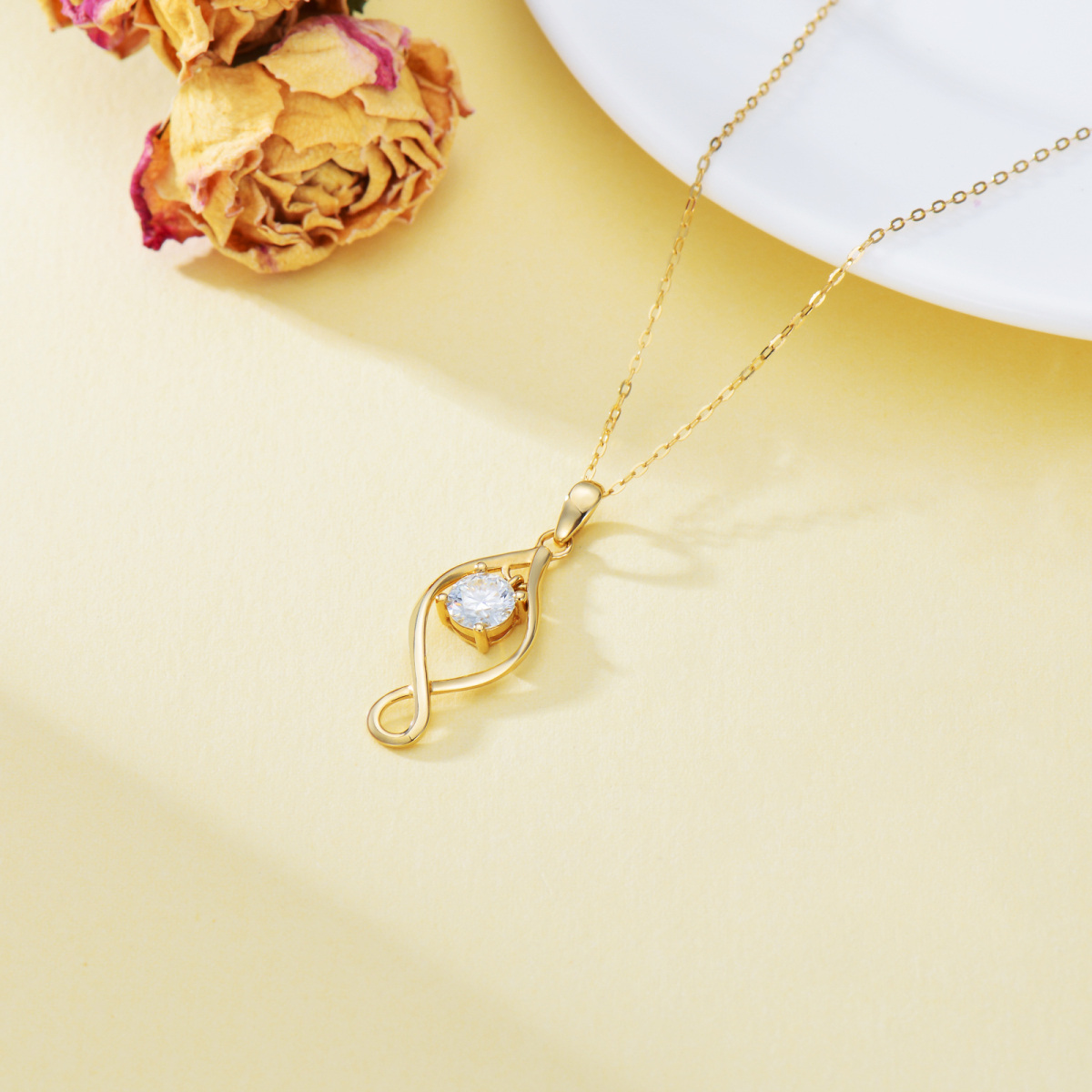 Collar colgante de oro de 14 quilates con forma circular y símbolo infinito de moissanita-6