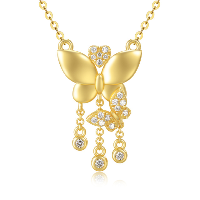 Colar com pingente de borboleta Moissanite em ouro 14K-0