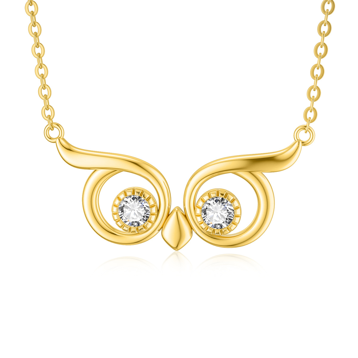 14K Gold Circular Shaped Cubic Zirconia Owl Pendant Necklace-1