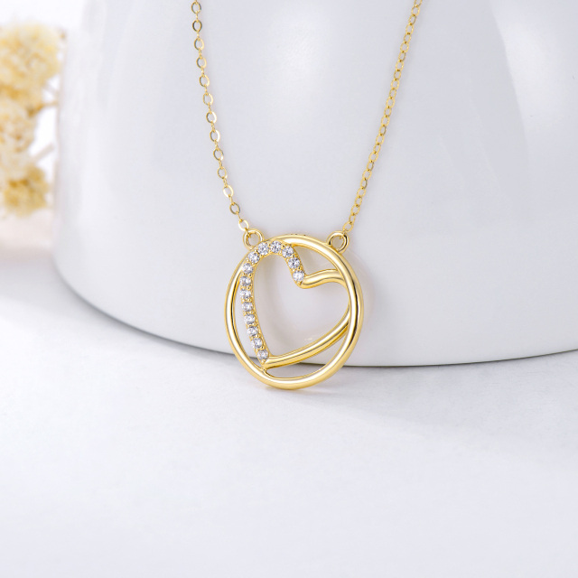14K Gold Circular Shaped Cubic Zirconia Heart & Round Pendant Necklace-2