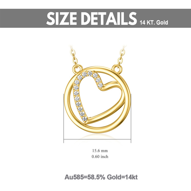 Colar com pingente de zircónio cúbico em forma de coração e redondo em ouro de 14 quilates-5