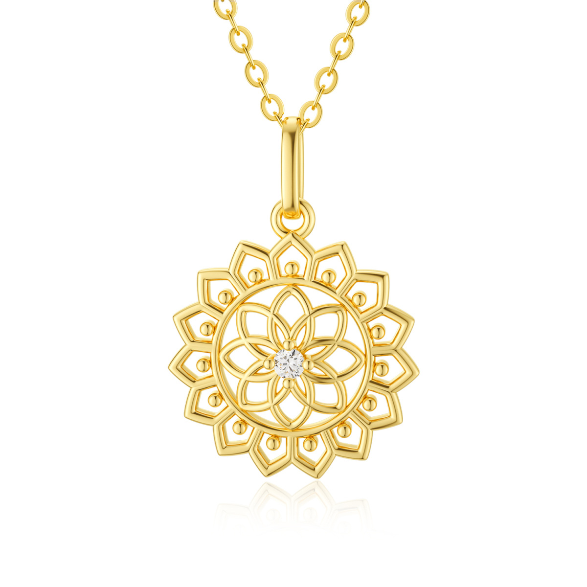 14K Gold Cubic Zirconia Flower Of Life Pendant Necklace-1