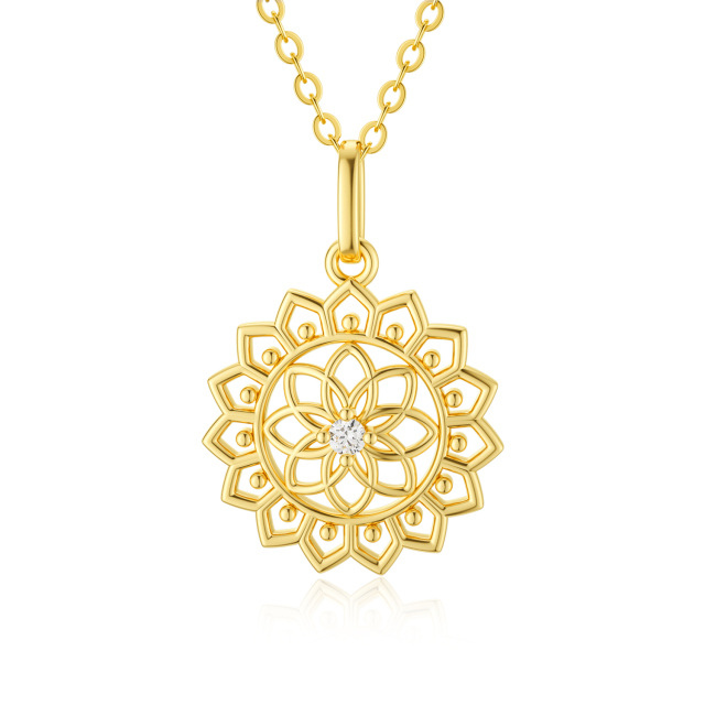 14K Gold Cubic Zirconia Flower Of Life Pendant Necklace-0