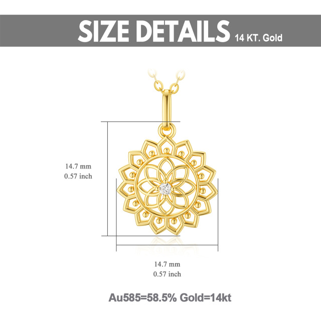 Colar com pingente de flor da vida em ouro 14K com zircônia cúbica 5A-4