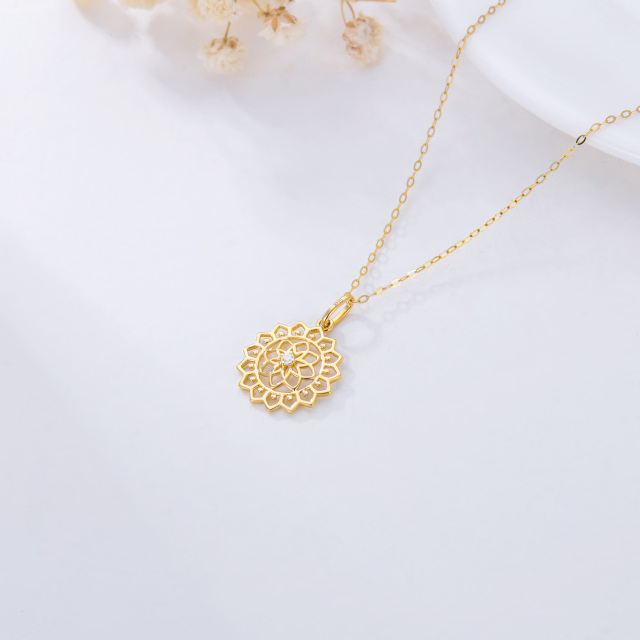 14K Gold Cubic Zirconia Flower Of Life Pendant Necklace-2