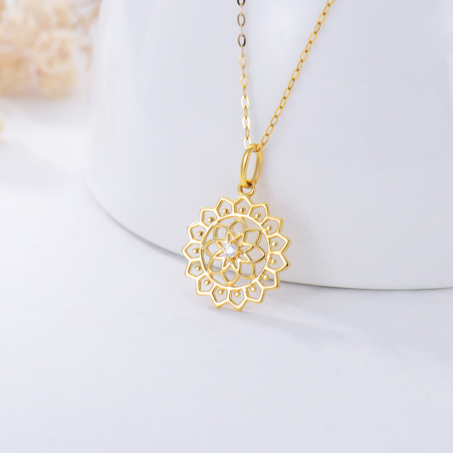 14K Gold Cubic Zirconia Flower Of Life Pendant Necklace-3