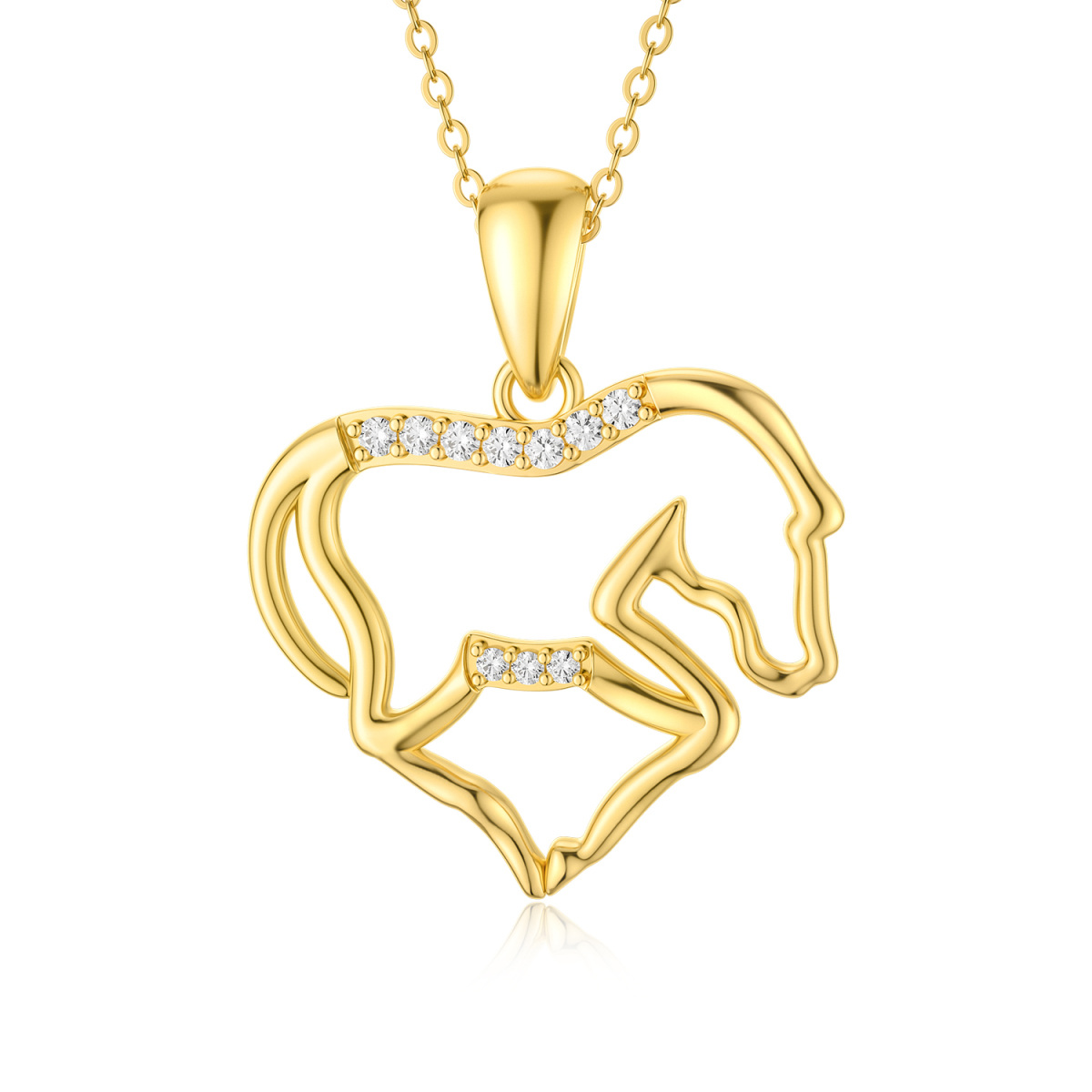 14K Gold Cubic Zirconia Horse Pendant Necklace-1