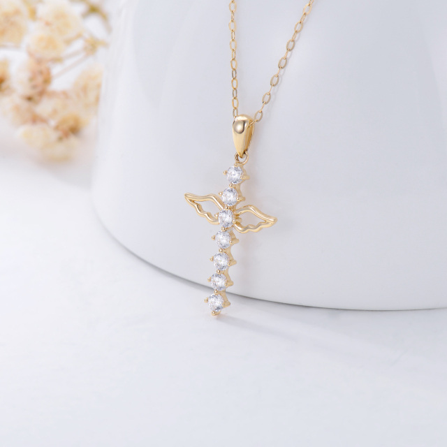 14K Gold Cubic Zirconia Angel Wing & Cross Pendant Necklace-2