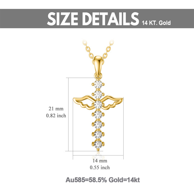 Collar de oro de 14 quilates con colgante de cruz y ala de ángel de circonita-5