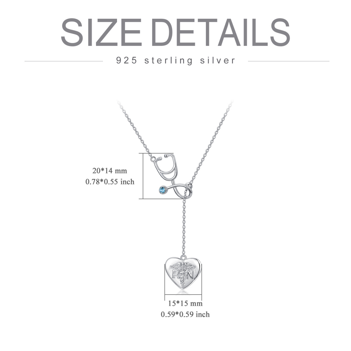 Sterling Silver Circular Shaped Cubic Zirconia Heart & Stethoscope Adjustable Y Necklace-6