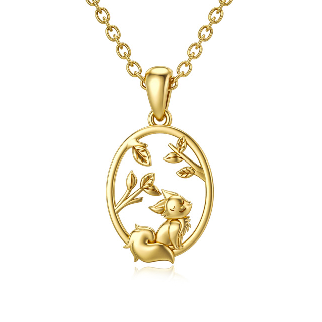 Collier pendentif chat et feuilles en or 14K-0