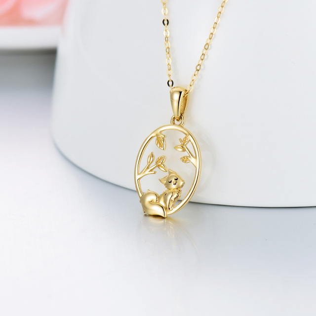 Collier pendentif chat et feuilles en or 14K-2