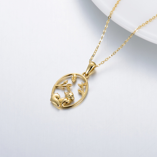 14K Gold Cat & Leaves Pendant Necklace-3