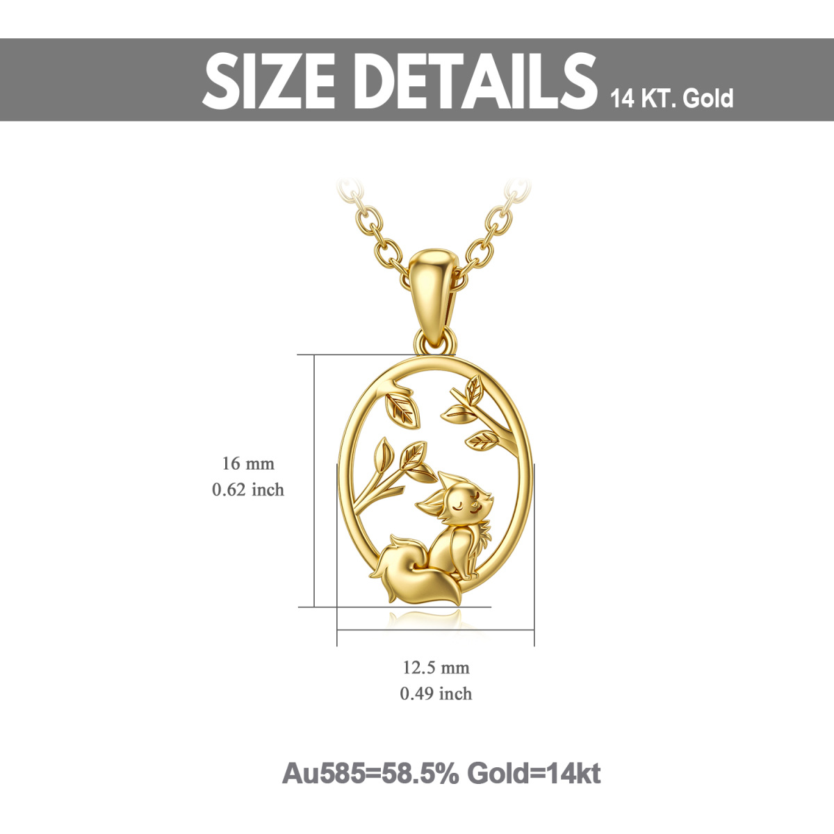 Collier pendentif chat et feuilles en or 14K-6