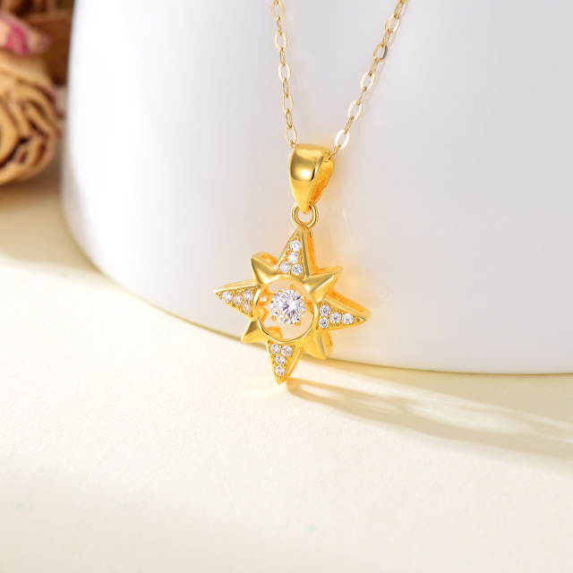 18K Gold Round Cubic Zirconia Stars Calendered Chain Necklace-2