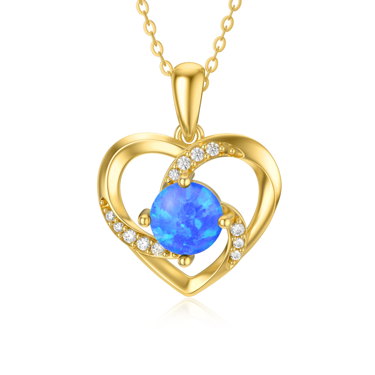 14K Gold Opal & Cubic Zirconia Heart Pendant Necklace-1