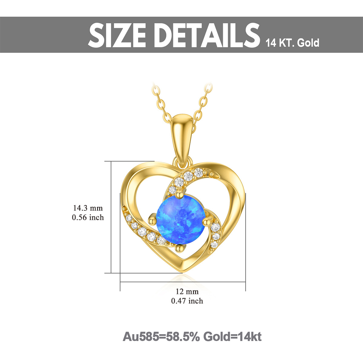14K Gold Opal & Cubic Zirkonia Herz Anhänger Halskette-6