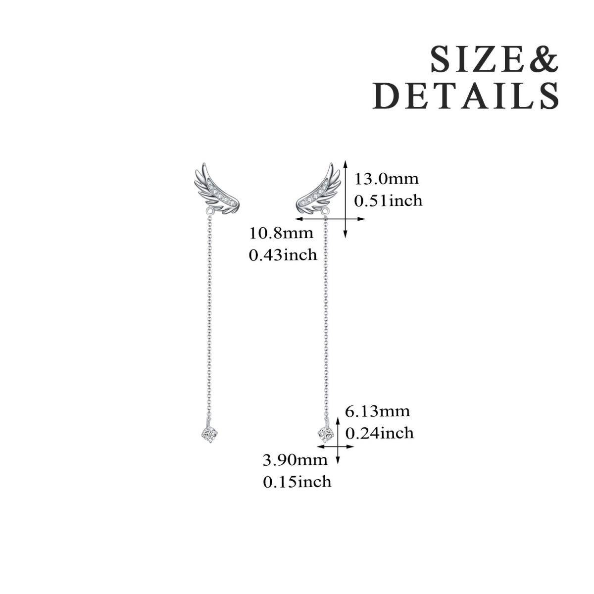 Sterling Silver Circular Shaped Crystal Angel Wing Drop Earrings-5
