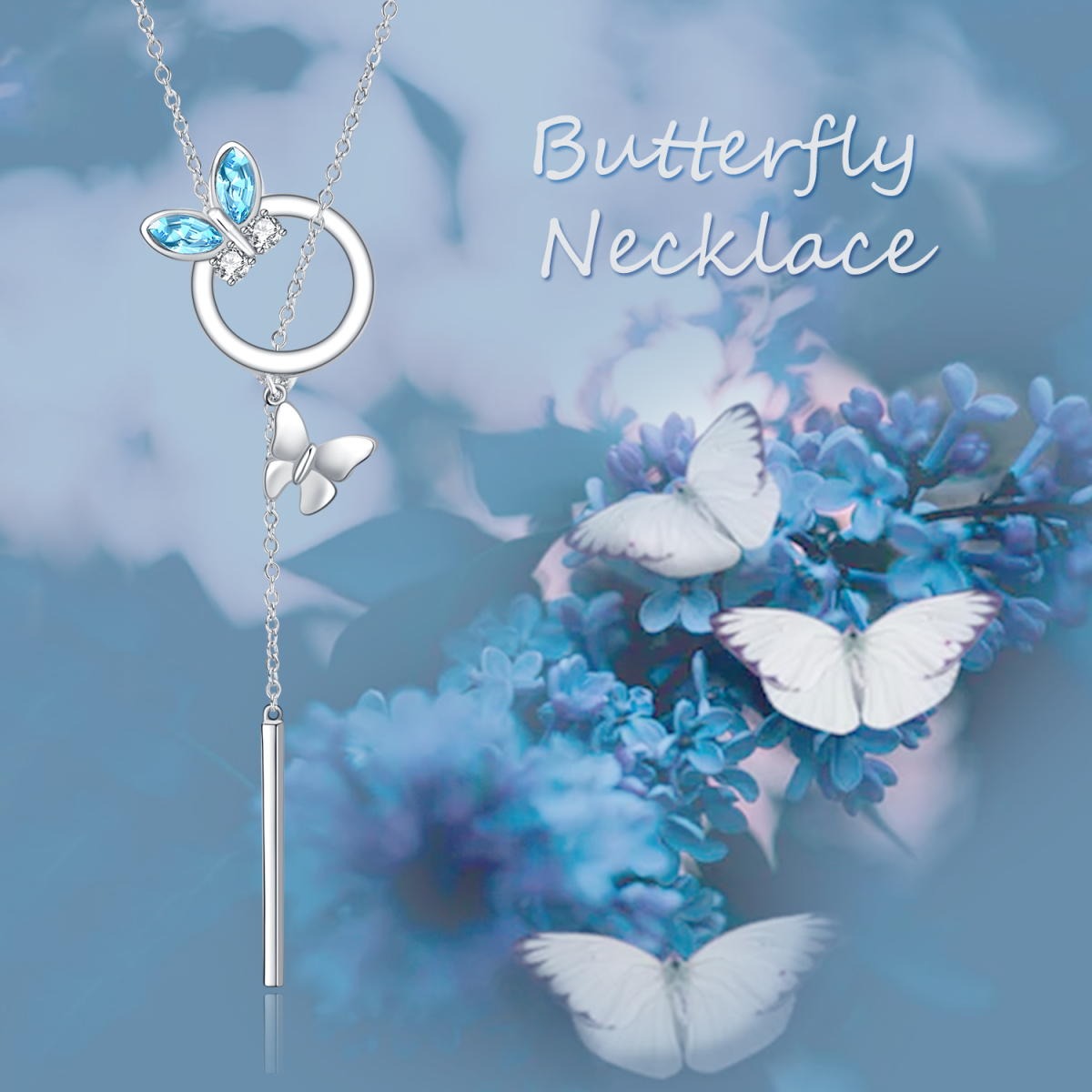Sterling Silver Crystal Butterfly Adjustable Y Necklace-6