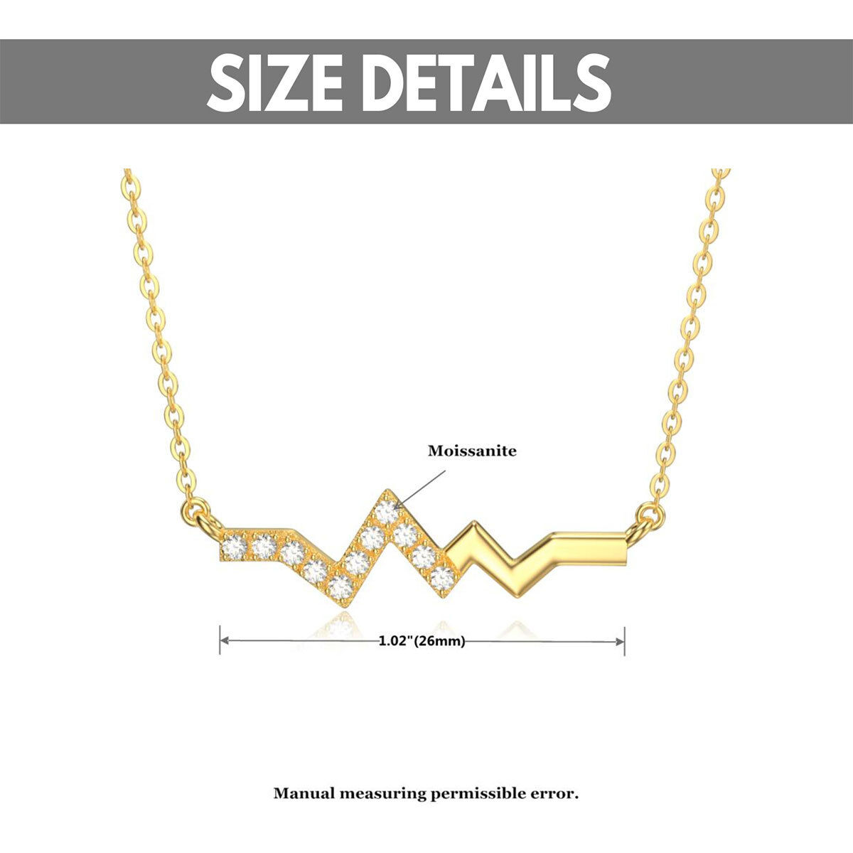 14K Gold Moissanite Electrocardiogram Pendant Necklace-5