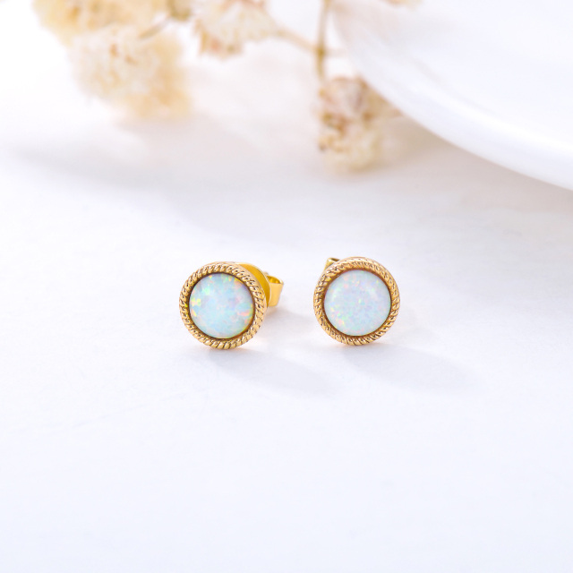 14K Gold Circular Shaped Opal Ball Stud Earrings-2