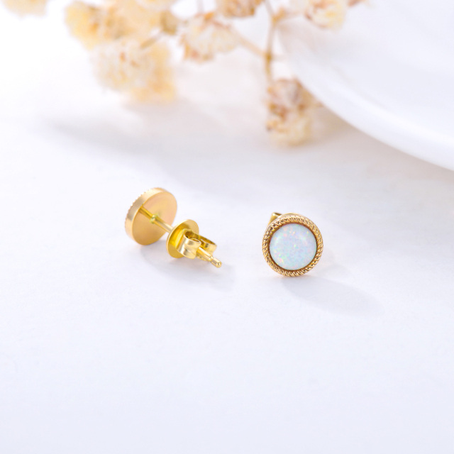 14K Gold Circular Shaped Opal Ball Stud Earrings-3