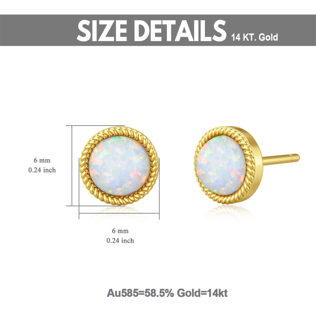 14K Gold Circular Shaped Opal Ball Stud Earrings-4