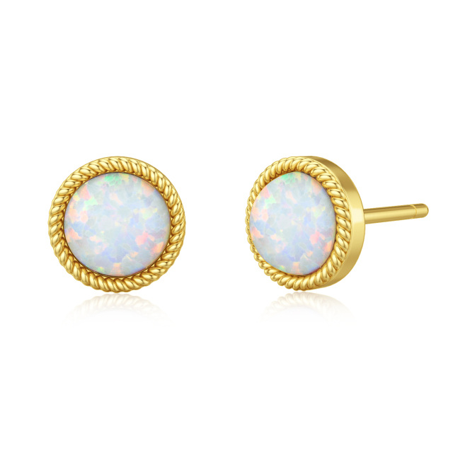 14K Gold Circular Shaped Opal Ball Stud Earrings-0