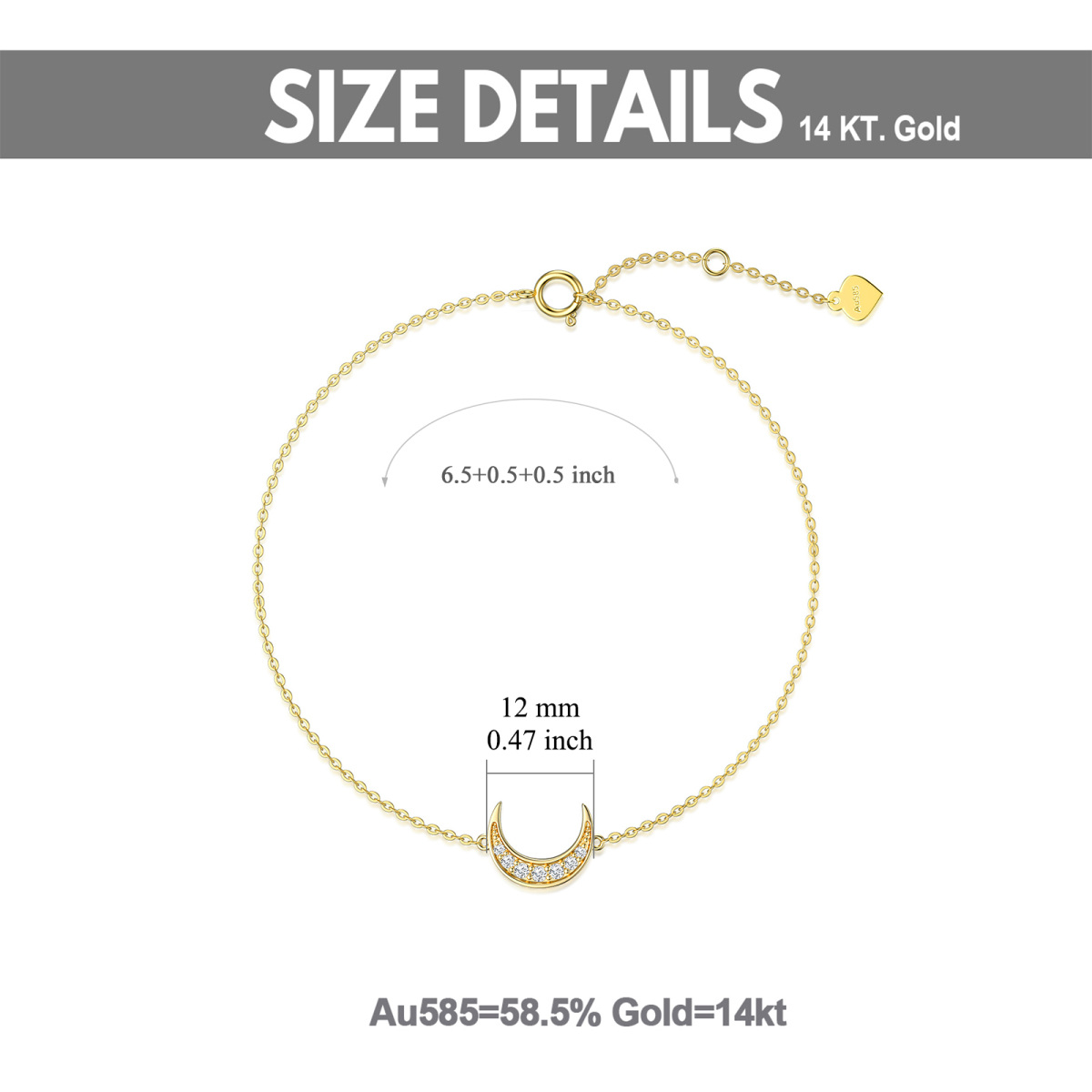Bracelet en or 14K avec pendentif en forme de lune et diamants-6