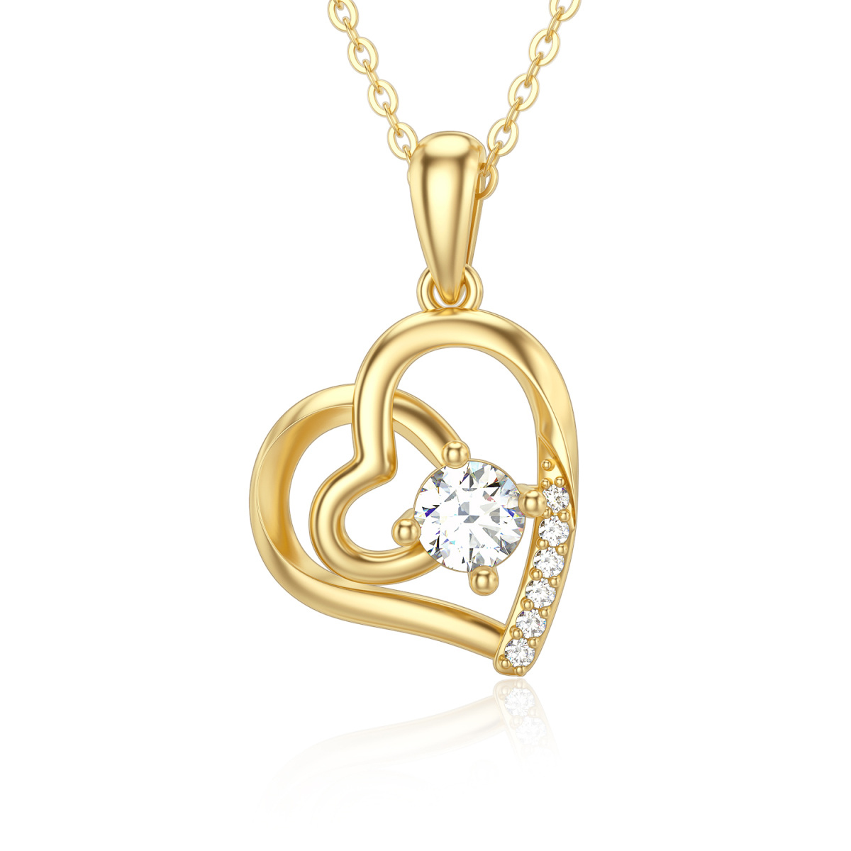 14K Yellow Gold Plated Moissanite Heart Pendant Necklace-1