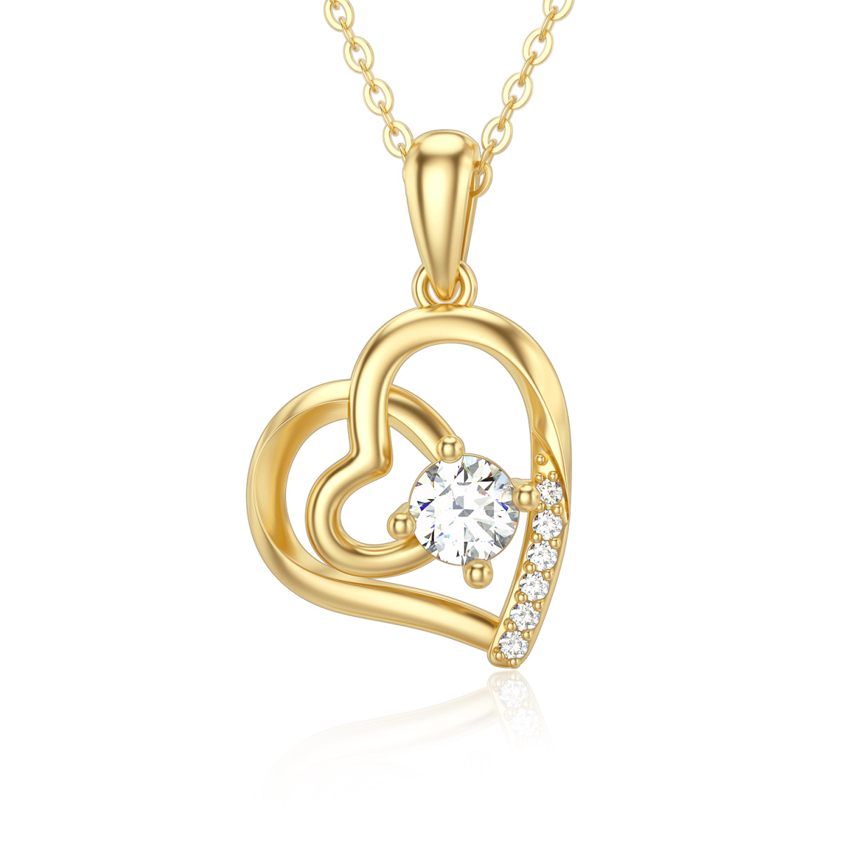 Collar Colgante Corazón Moissanite bañado en Oro Amarillo de 14K-1