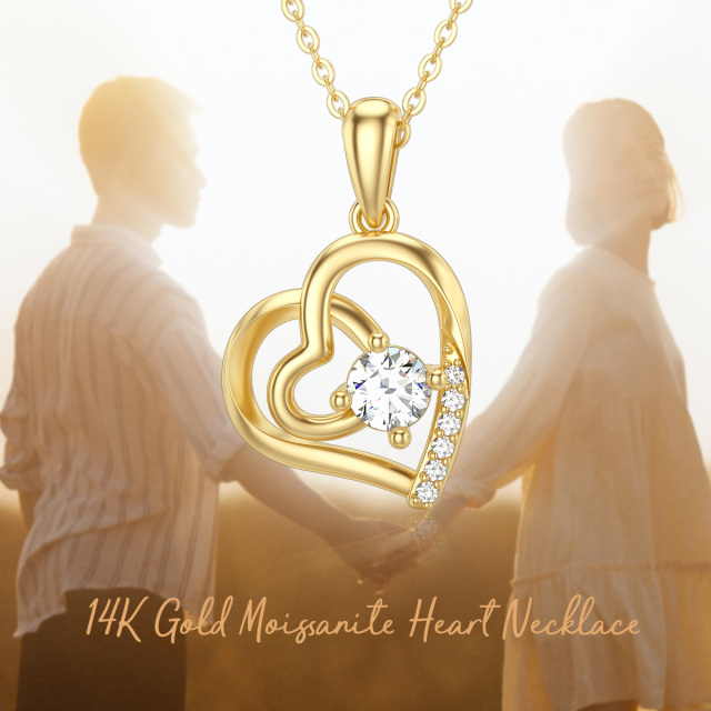 14K Yellow Gold Plated Moissanite Heart Pendant Necklace-4