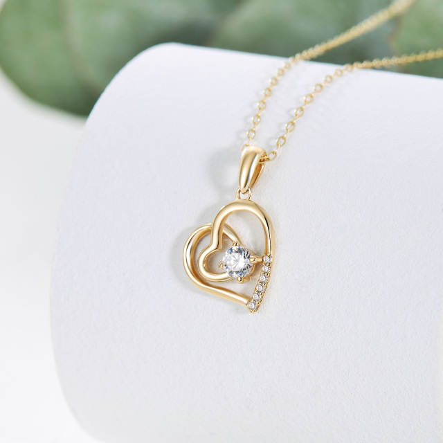 14K Yellow Gold Plated Moissanite Heart Pendant Necklace-2
