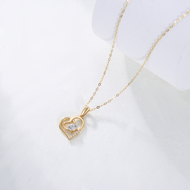 Collar Colgante Corazón Moissanite bañado en Oro Amarillo de 14K-3