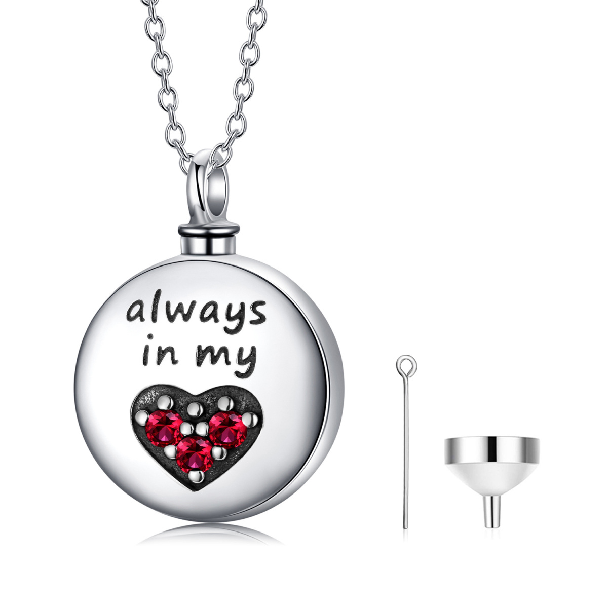Sterling Silver Heart Shaped Cubic Zirconia Heart Urn Necklace for Ashes with Engraved Word-1