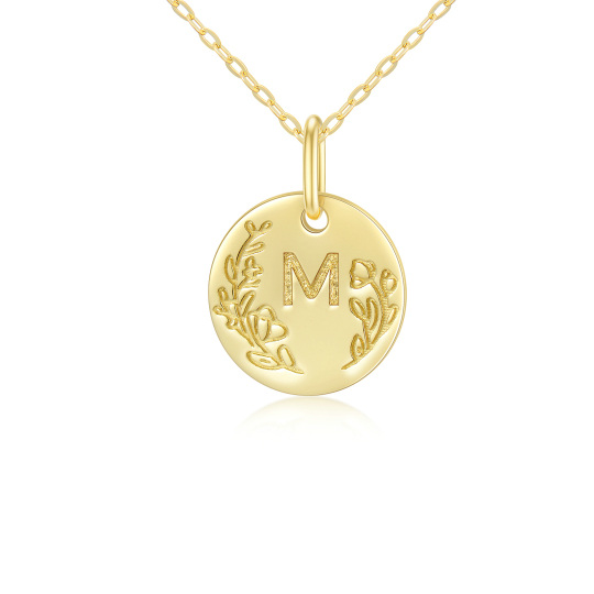 Moeda da sorte em ouro maciço 9k com letra M moeda pingente colar para presente feminino