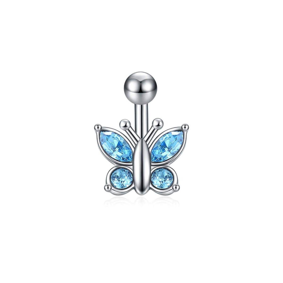 Sterling Silver Cubic Zirconia Butterfly Belly Button Ring-1