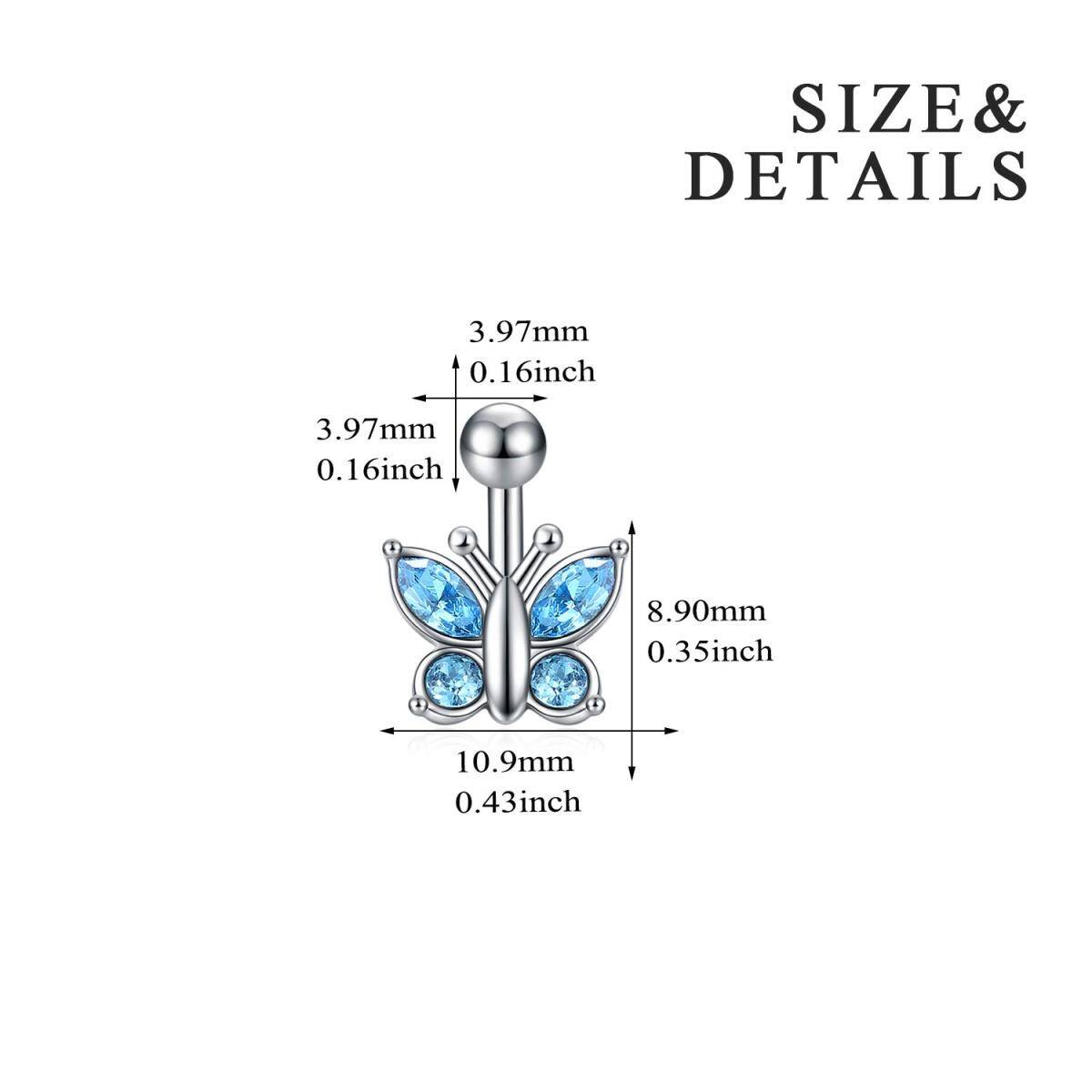 Sterling Silver Cubic Zirconia Butterfly Belly Button Ring-6