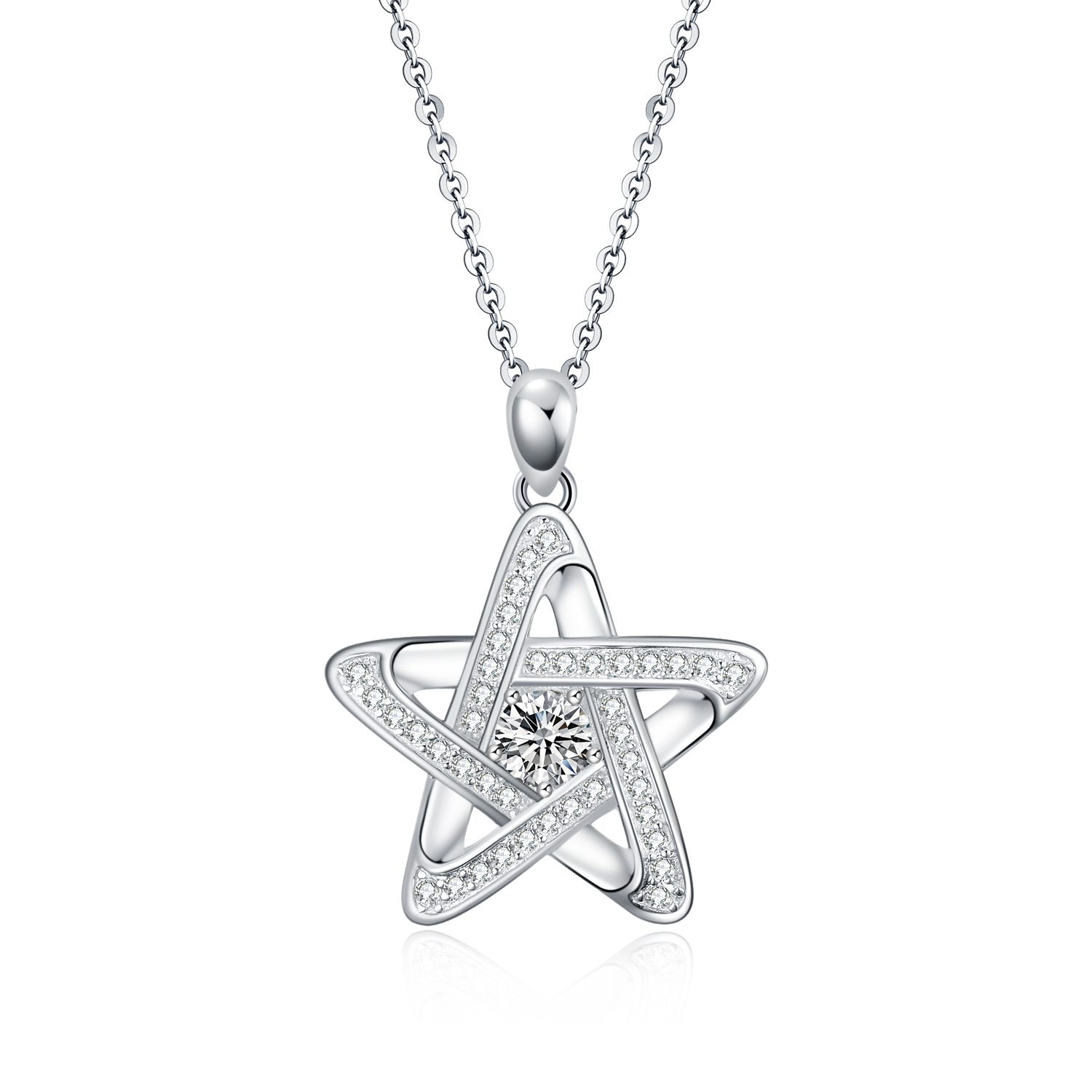 Sterling Silver Cubic Zirconia Pentagram Necklace for Women-48