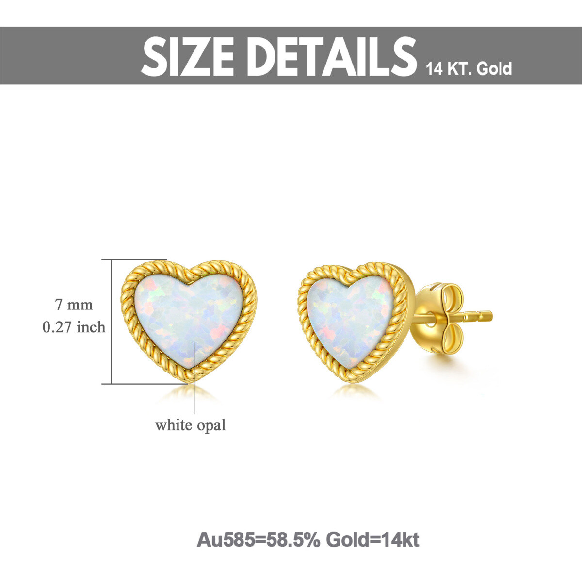 14K Yellow Gold Plated Opal Heart Stud Earrings-5